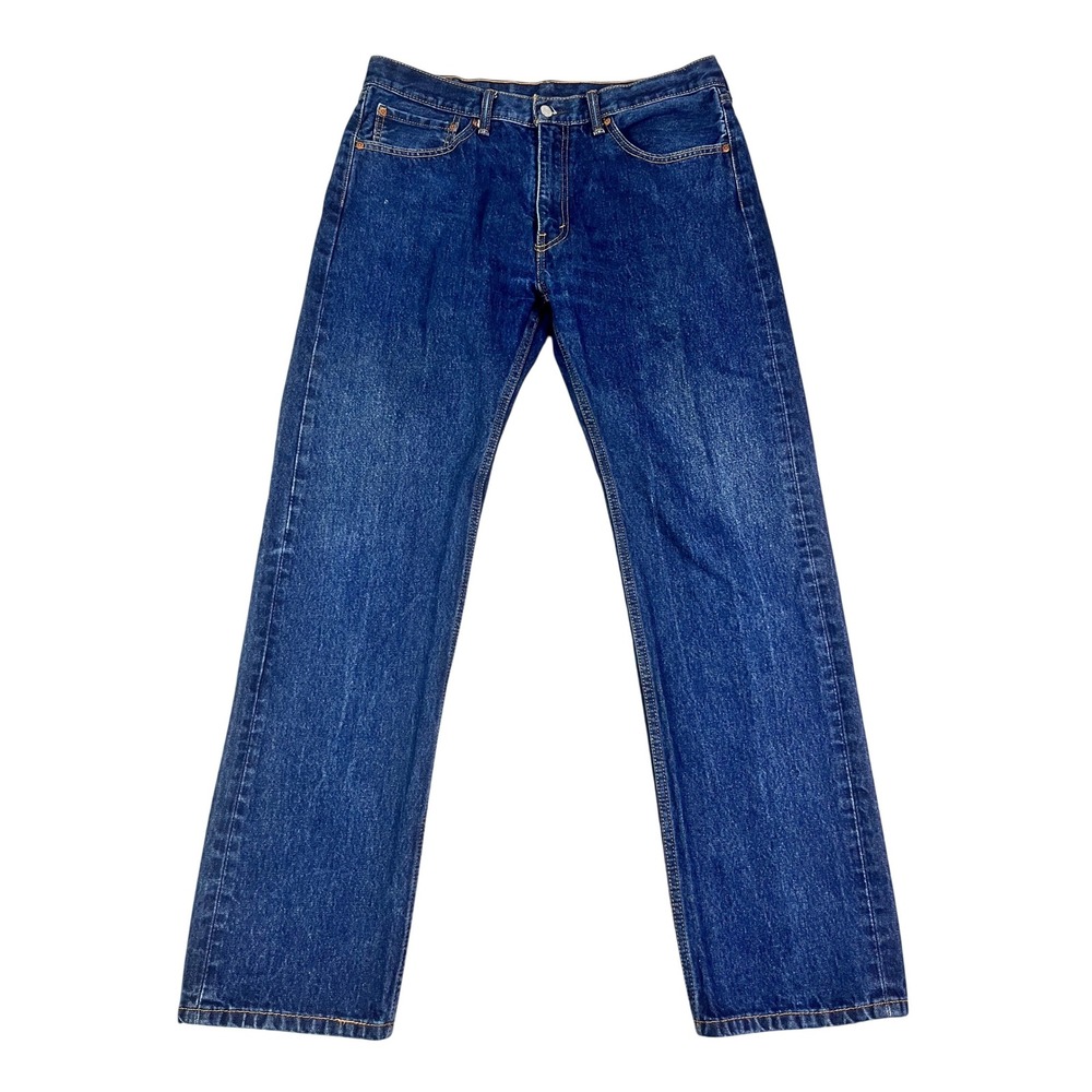 Levis 505 Original Fit Straight Leg Dark Wash Blue Denim Jeans‎ Mens 36x32.5"